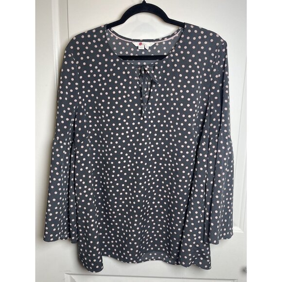 Boden Womens 3/4 Sleeve Gray w/Pink Polka Dot Blouse Sz 16 Casual Retro Workwear - Picture 1 of 8